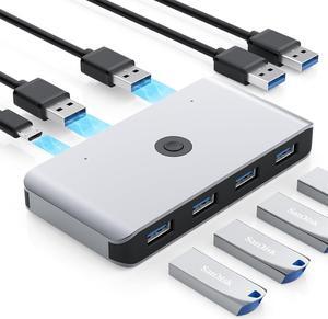 USB 3.0 KVM Switch Selector for 2 Computers Share 4 USB 3.0 Device, 2 in 4 Out USB 3.0 Switcher for Keyboard Mouse Printer Scanner PC Laptop One Button Switch Adapter with 2 Pack USB 3.0 Cables