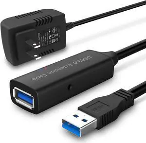 USB 3.0 Active Extension Cable 33 Feet / 10M with 5V 2A Power Adapter, USB 3.0 Extender Cable Male to Female Cord with Built-in Signal Booster Chips for Xbox, PS4, USB Printer, Mouse, Keyboard, etc