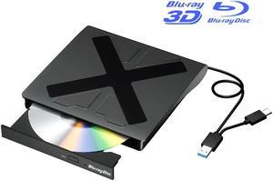 External Blu Ray Drive, USB 3.0 and Type-C Blu Ray Burner Portable Blu Ray DVD/CD/BD Player, 3D Optical Bluray DVD Drive Compatible with Windows XP/7/8/10/11 MacOS for Mac-Book Laptop Desktop