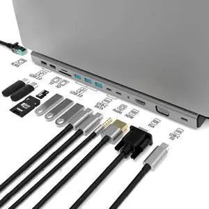 USB C Docking Station Dual Monitor, Universal USB C Dock, 14 in 1 Triple Display USB C Dock with 4K HDMI and DP, VGA, Ethernet, USB3.2 Gen2 10Gbps, 87W PD, SD/TF/USB 3.0 for Dell/HP/Lenovo/MacBook Pro