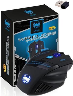 Zelotes 2.4G Ergonomic Wireless Mouse with USB Nano Receiver,4 Adjustable DPI Levels,7 Buttons LED Portable Mobile Gaming Mice for PC, Laptop, Computer, Macbook - Black