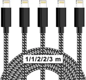 for iPhone Charging cable [5Pack1/1/2/2/3M] Light-ning Cable Nylon Braid Fast Charging Cable USB A to Lightning Cable for iPhone 11/11Pro/11Pro MAX /X/XS MAX/XR/8/8 plus/7/7 plus/6s/6s plus/6...
