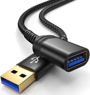 USB Extension Cable 16FT, 1 Pack USB 3.0 Extension Cable Extender Cord Type A Male to A Female Nylon Braided with Gold Plated Connector for Playstation/PS4, USB Flash Drive/Hard Drive (Black, 5M)