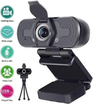 1080p HD Webcam W8, USB Desktop Laptop Camera, Mini Plug and Play Video Calling Computer Camera, Built-in Mic, Flexible Rotatable Clip