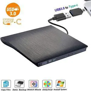 USB C External DVD CD Drive, Type C USB 3.0 Ultra Slim Drives CD DVD RW Player/DVD CD ROM Drive/Writer/Rewriter/USB CD Burner Compatible with Mac MacBook Pro, Laptops Desktops