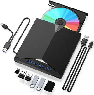 External CD/DVD Drive for Laptop, 7 in 1 USB 3.0 & Type C DVD Player Portable DVD/CD Burner, ROM CD External DVD Drive for Laptop Compatible with Laptop Desktop PC Windows MacOS