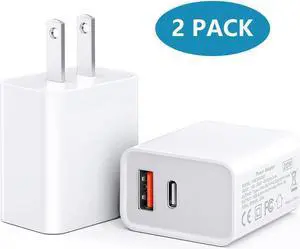 for iPhone 12 Charger 2-Pack 20W Dual-Port Wall Charger Plug, PD with QC 3.0 Fast Charger, Type USB C Charger for iPhone 12/ Mini/ Pro Max/11/11 Pro Max/Galaxy/Pixel and More (White)