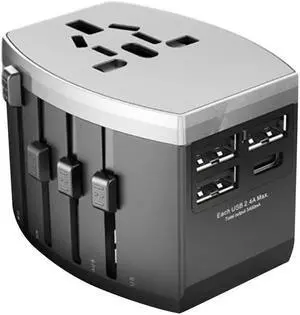 Worldwide Universal Travel Power Adapter, 1500W International Adaptor with 3 USB + 1 Type-c Ports, UK/ EU/ AU/ US (200+ Countries) All-in-One Power Socket Wall Charger for America European Asia China