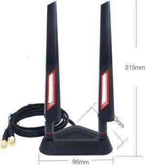 2.4GHz 5GHz Dual Band 10 dBi WiFi Antenna, Omni SMA WiFi Antenna Magnetic Base with (200cm/6.66ft )Extension Cable Black/Red