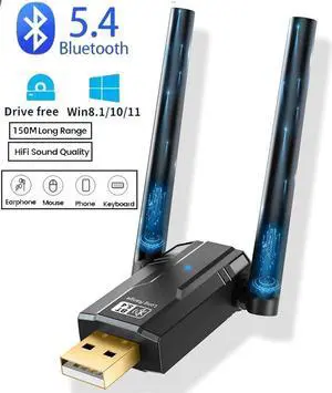 USB Bluetooth Adapter 5.4 for PC, 150M Dual Antenna USB Bluetooth Dongle BT5.4 (EDR & BLE) Bluetooth Wireless USB Adapter for Desktop Laptop PC Plug and Play Compatible with Windows 11/10/8.1