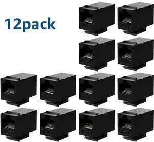 Rj45 Coupler Cat6 Keystone Jack Inline Coupler Female to Female Insert Coupler 12 Pack Black