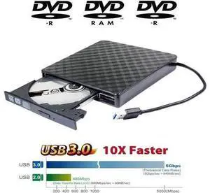 Portable USB 3.0 External CD DVD Drive, 8X DVD+-R/RW DVD Burner for Acer 5 Nitro Aspire 5 E 15 Inspire E15 Laptop Computer, Super Super Multi 24X CD-RW Writer Black Plaid Pattern
