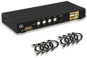 CKL KVM Switch HDMI 4 Port with USB, Audio and 4 KVM Cables, 4 Port HDMI KVM Switch Support 4K@60Hz 4:4:4, EDID Support Wireless Keyboard Mouse