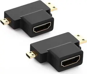 Micro HDMI to HDMI Adapter|HDMI to Mini HDMI Adapter|Micro HDMI to Mini HDMI Adapter, Mini and Micro HDMI to HDMI 2 in 1 T HDMI Coupler-2Pack