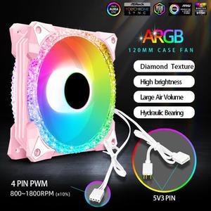 PC Pink Case RGB LED Fan, 120mm, ARGB Cooling Fan, Ultra Quiet High Airflow , Addressable RGB Motherboard Sync Computer PC Cooling