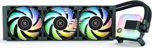 EK 360mm AIO D-RGB All-in-One Liquid CPU Cooler with EK-Vardar High-Performance PMW Fans, Water Cooling Computer Parts, 120mm Fan, Intel 115X/1200/2066, AMD AM4, (360mm AIO) LGA 1700 Compatible EK 360mm AIO D-RGB All-in-One Liquid CPU Cooler with EK-Vardar High-Performance PMW Fans, Water Cooling Computer Parts, 120mm Fan, Intel 115X/1200/2066, AMD AM4, (360mm AIO) LGA 1700 Compatible