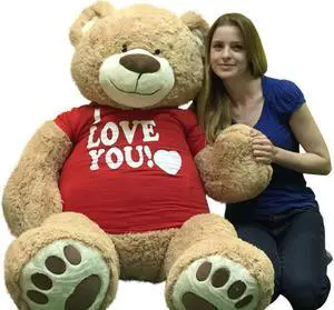 I Love You Giant 5 Foot Teddy Bear Soft 60 Inch Wears I Love You T-shirt Weighs 16 Pounds