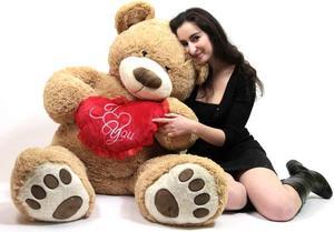 I Love ? You 5 Foot Giant Teddy Bear Valentine's Day Soft Holds Big Plush Heart Embroidered I ? YOU