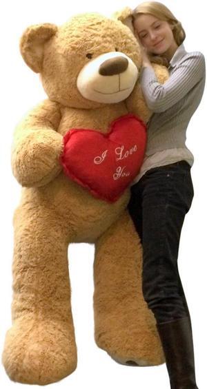 I Love You Giant Teddy Bear 5 Foot Soft Tan 60 Inch, Holds Heart Pillow
