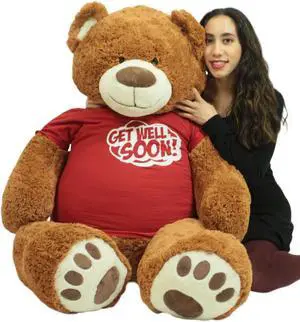 Get Well Soon Giant Teddy Bear 5 ft Soft 60 Inch, Wears Removable T-shirt Get Well Soon, Cookie Dough Color