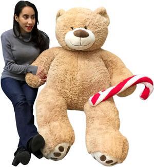 Christmas Big Plush Giant Teddy Bear 5 Foot Tan Soft Holding Plush Candy Cane