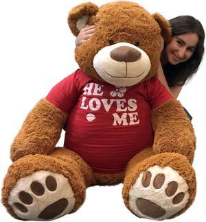 Big Plush 5 Foot Giant Teddy Bear 60 Inch Soft Brown Wears HE LOVES ME T-shirt