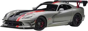 2017 Dodge Viper ACR Billet Silver Metallic with Black and Red Stripes 1/18 Model Car by Autoart
