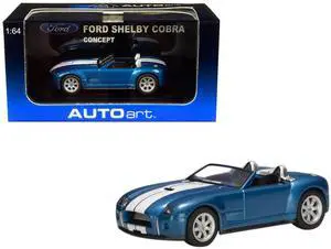 2004 Ford Shelby Cobra Concept Guardsman Blue Metallic with Performance White Stripes 1/64 Diecast Model Car by Autoart