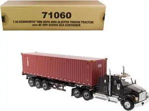 Kenworth T880 SBFA Tridem Truck Tractor Black Met. w/Flatbed Trailer & 40' Dry Goods Sea Container "TEX" 1/50 Diecast Model by Diecast Masters
