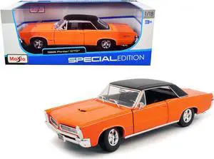 1965 Pontiac GTO Hurst Orange with Black Top and White Stripes "Special Edition" 1/18 Diecast Model Car by Maisto