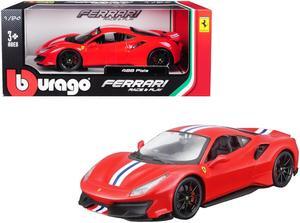 Ferrari 488 Pista Red with White and Blue Stripes 1/24 Diecast Model Car by Bburago