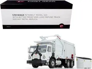 Peterbilt 520 Garbage Truck with Wittke Front End Load Refuse and Trash Bin White 1/34 Diecast Model by First Gear