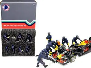 Formula One F1 Pit Crew 7 Figurine Set Team Blue for 1/43 Scale Models by American Diorama