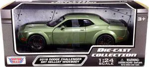 2018 Dodge Challenger SRT Hellcat Widebody Green Metallic with Black Stripes 1/24 Diecast Model Car by Motormax