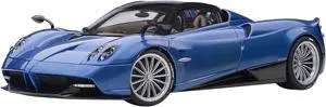 Pagani Huayra Roadster Blue Tricolore Carbon Fiber with Black Top with Luggage Set 1/18 Model Car by Autoart