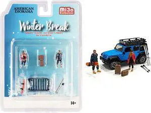 "Winter Break" Diecast Set of 6 pieces (2 Figurines and 4 Accessories) for 1/64 Scale Models by American Diorama