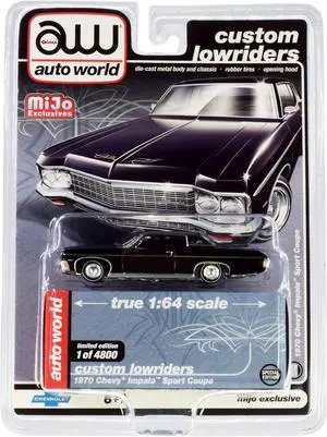 1970 Chevrolet Impala Sport Coupe Black "Custom Lowriders" Limited Edition to 4800 pieces 1/64 Diecast Model Car by Auto World
