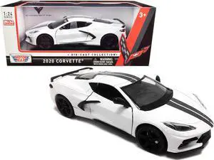 2020 Chevrolet Corvette C8 Stingray White with Gray Stripes 1/24 Diecast Model Car by Motormax