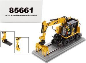 CAT Caterpillar M323F Railroad Wheeled Excavator w/Operator & 3 Work Tools Safety Yellow Ver. 1/50 Model by Diecast Masters