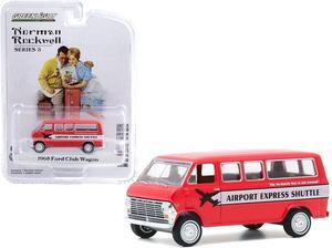 1968 Ford Club Wagon "Airport Express Shuttle" Red with White Stripe "Norman Rockwell" 1/64 Diecast Model Car by Greenlight