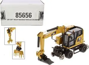 CAT Caterpillar M323F Railroad Wheeled Excavator with 3 Accessories (CAT Yellow Version) "High Line" 1/87 (HO) Scale Diecast Model by Diecast Masters