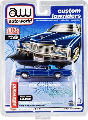 1975 Cadillac Eldorado Dark Blue Metallic w/Light Blue (Partial) Vinyl Top Ltd Ed 4800 pcs 1/64 Diecast Model Car by Auto World