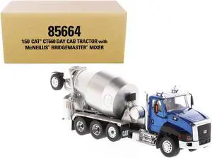 CAT Caterpillar CT660 Day Cab Tractor with McNeilus Concrete Mixer Truck Blue Metallic 1/50 Diecast Model by Diecast Masters