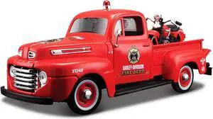 1948 Ford F-1 Pickup Truck Harley Davidson Fire & 1936 El Knucklehead Harley Davidson Motorcycle 1/24 Diecast Maisto