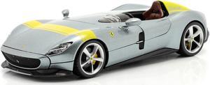 Ferrari Monza SP1 Silver Metallic with Yellow Stripes 1/24 Diecast Model Car by Bburago