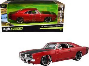 1969 Dodge Charger R/T Red Metallic with Black Hood and Black Stripes "Classic Muscle" 1/25 Diecast Model Car by Maisto 1969 Dodge Charger R/T Red Metallic with Black Hood and Black Stripes "Classic Muscle" 1/25 Diecast Model Car by Maisto