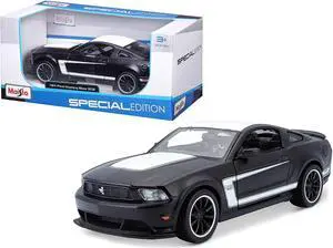 2012 Ford Mustang Boss 302 Matt Black and White 1/24 Diecast Model Car by Maisto