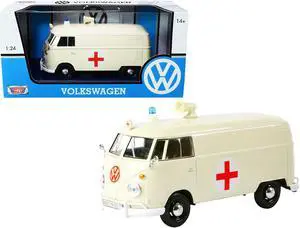 Volkswagen Type 2 (T1) Ambulance Cream 1/24 Diecast Model Car by Motormax