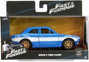 Brian's Ford Escort Light Blue with White Stripes "Fast & Furious" Movie 1/32 Diecast Model Car by Jada