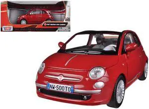 Fiat 500 Nuova Cabrio Red 1/24 Diecast Model Car by Motormax
